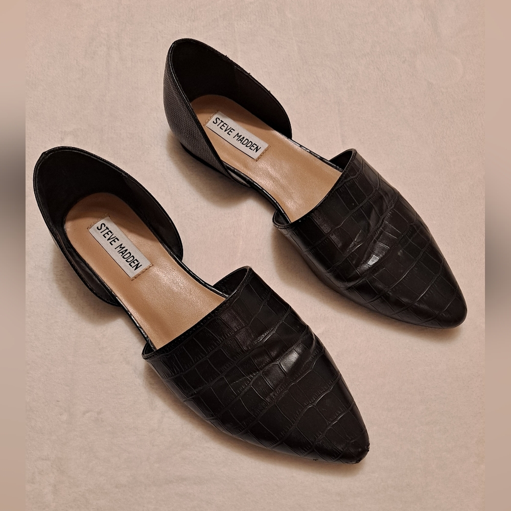 Steve Madden Talent Black Croc-Embossed d'Orsay Flats